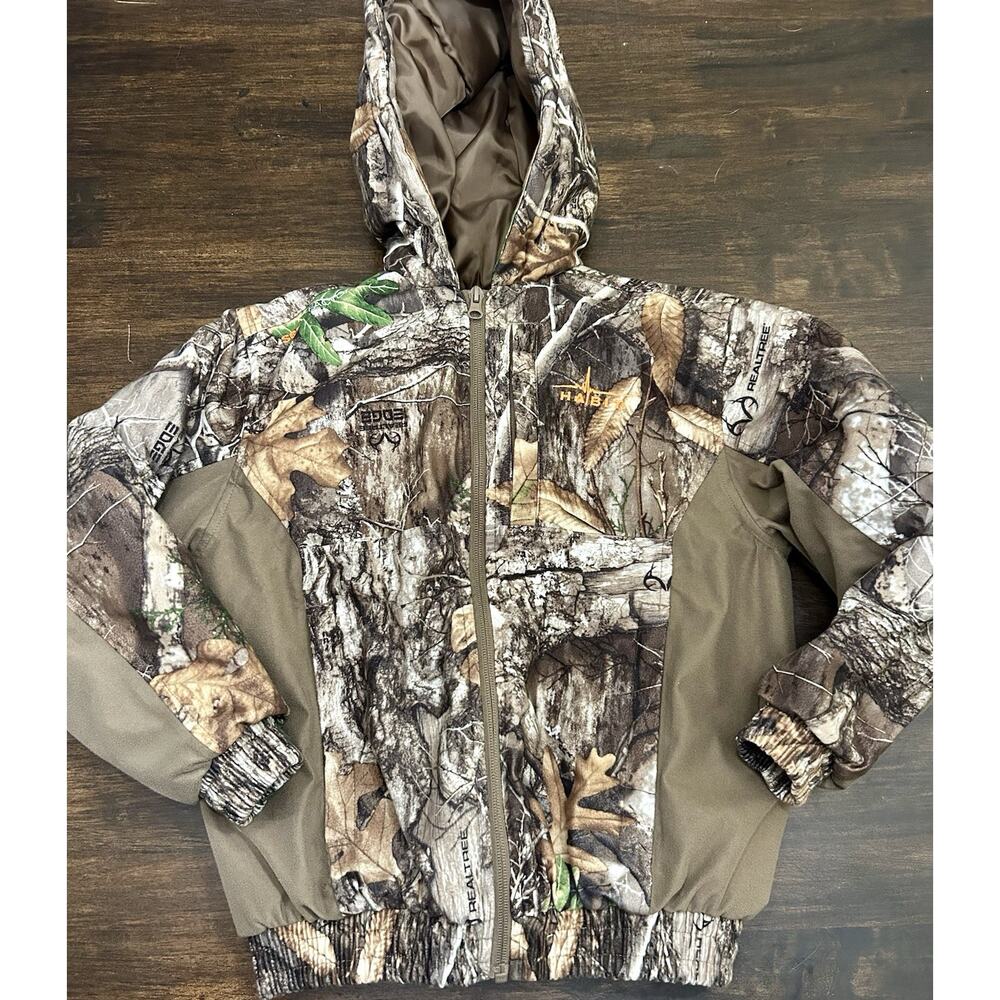Habit Realtree Edge Long Sleeve Hooded Camo Hunting Jacket Y Medium Full Zip